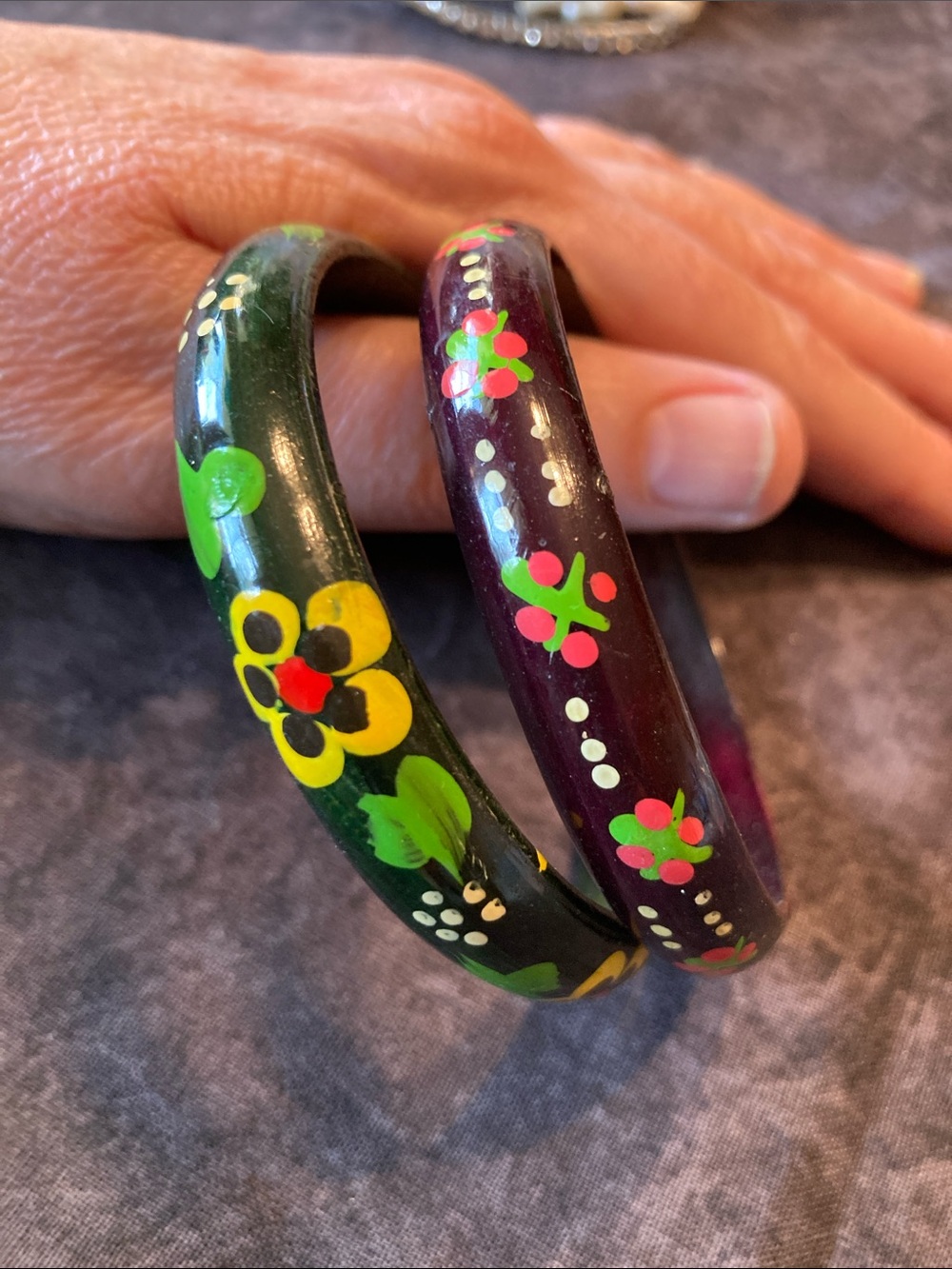 Hand-Painted Lightweight Boho Floral Wooden Bangle Bracelets